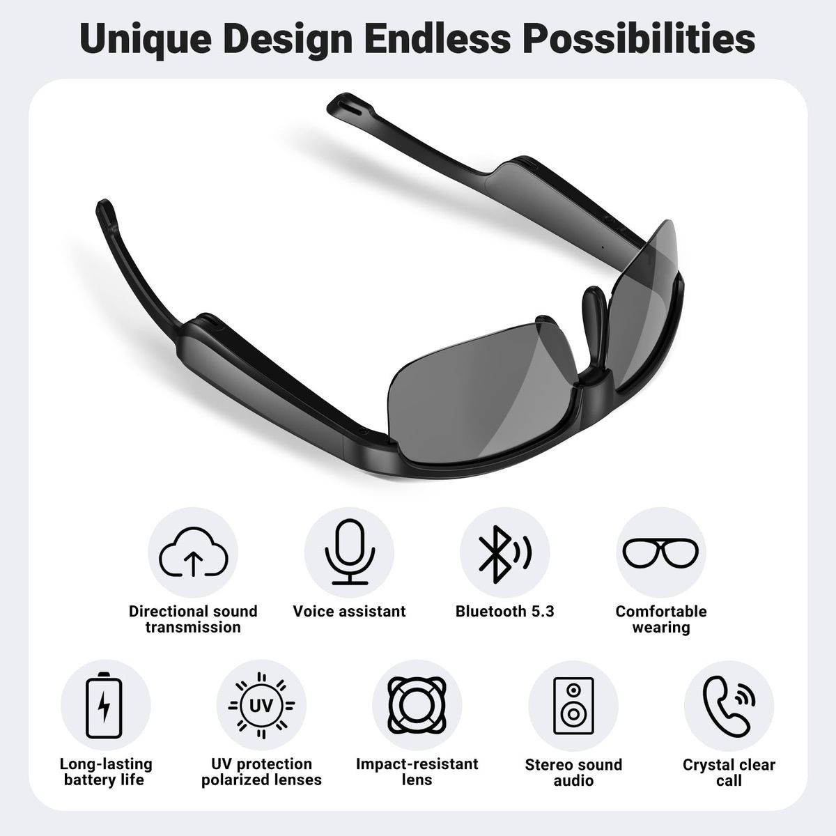 Smart Glasses,Bluetooth Sunglasses, Built-in Mic & Speakers