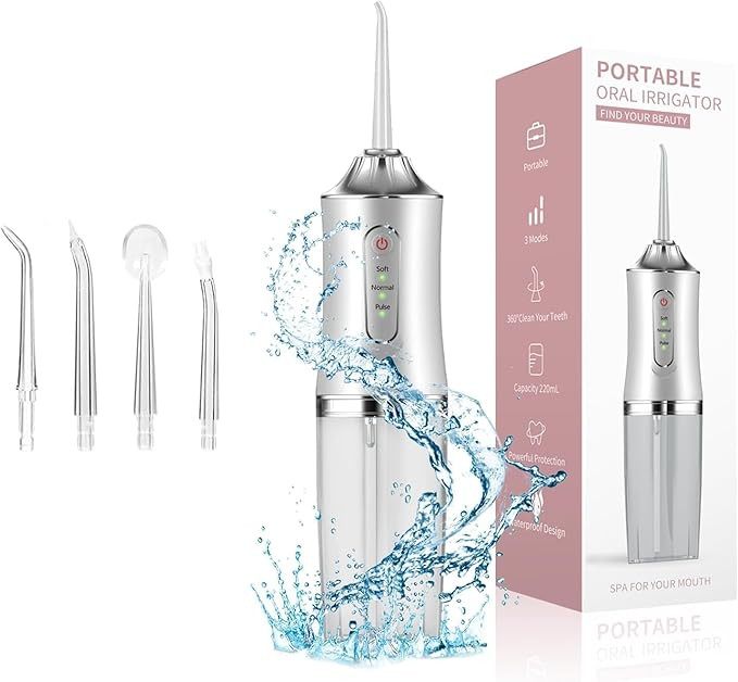 Electric Teeth Flusher & Flosser – Rechargeable Oral Irrigator with 4 Nozzles & 220ml Water Tank
