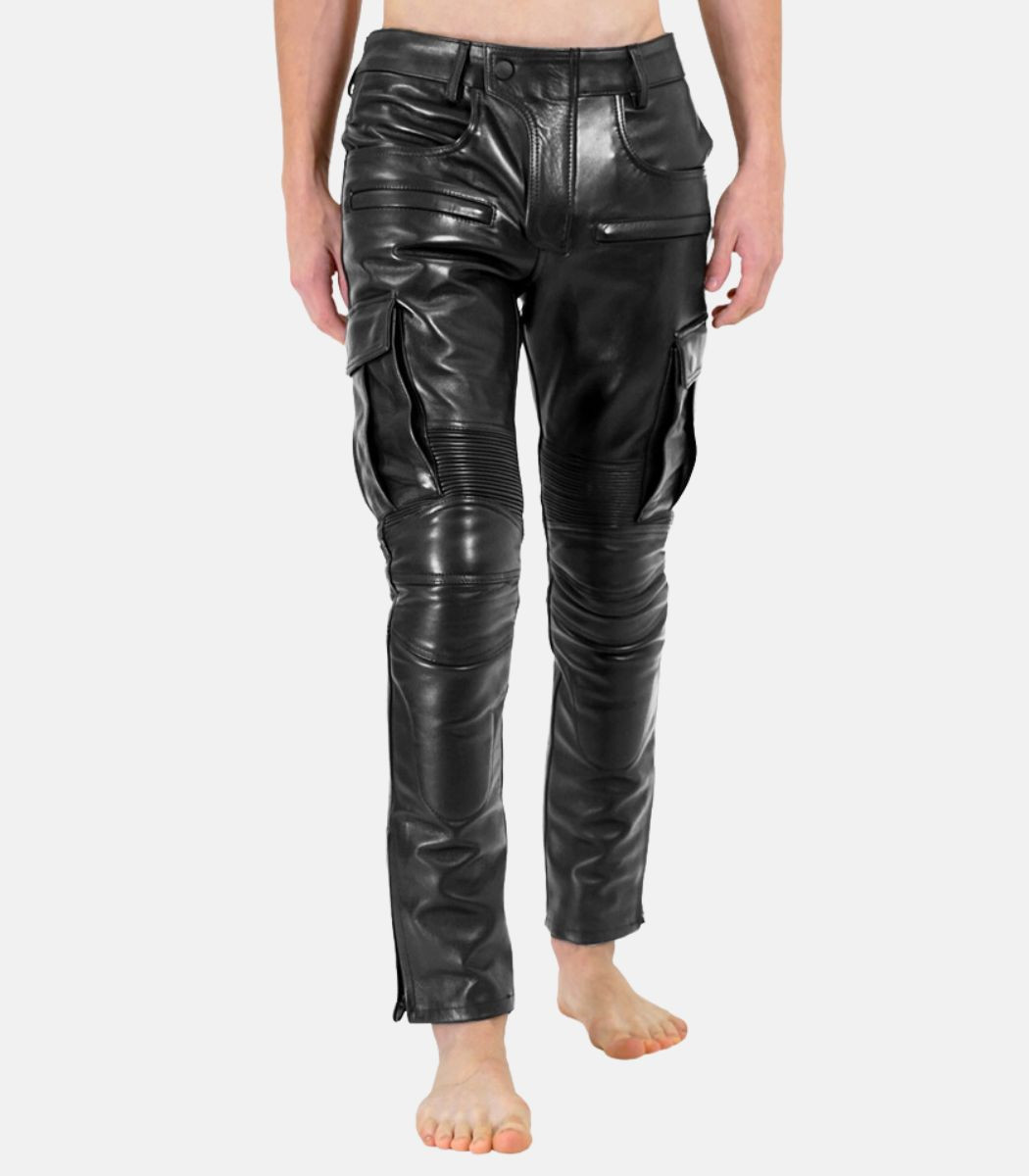 Men’s Black Leather Pants – Premium Cowhide | Tube Cut & Zipper Closure