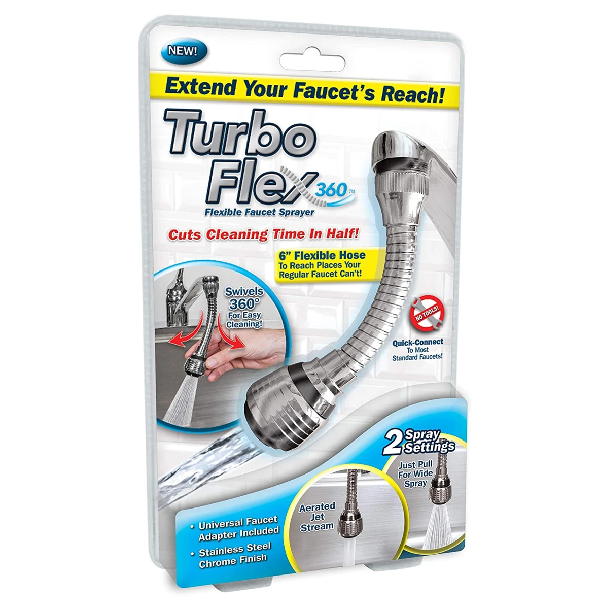 Turbo Flex 360° Hands-Free Faucet Sprayer – Dual Function Stream & Spray Head