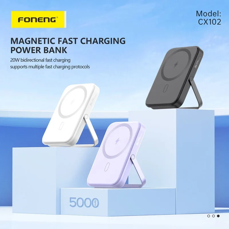 Foneng 5000mah Wireless Power Station 15w Magnetic Power Bank With Stand Cx102