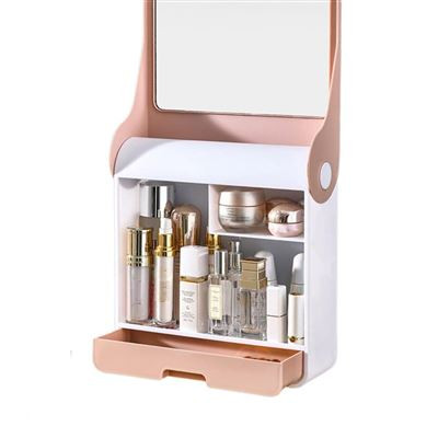 Cosmetic Storage Rack with Mirror – Waterproof Wall-Mount Makeup Organizer