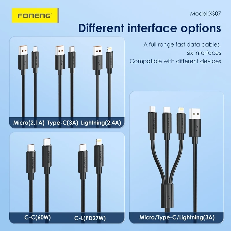 FONENG Wholesale Multiple Interface Cable Private model PVC 1M Data Cable XS07