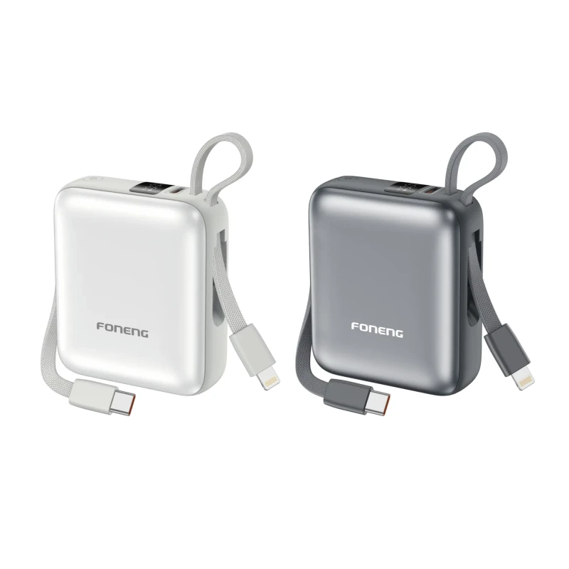 10000mAh Mini Power Bank with 2 Built-in Cables