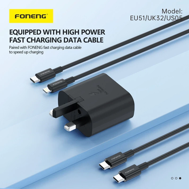 FONENG GaN Solution Wall Charger 25W USB-C fast charging charger with Cable US05 GaN 25W Charger Set for Samsung