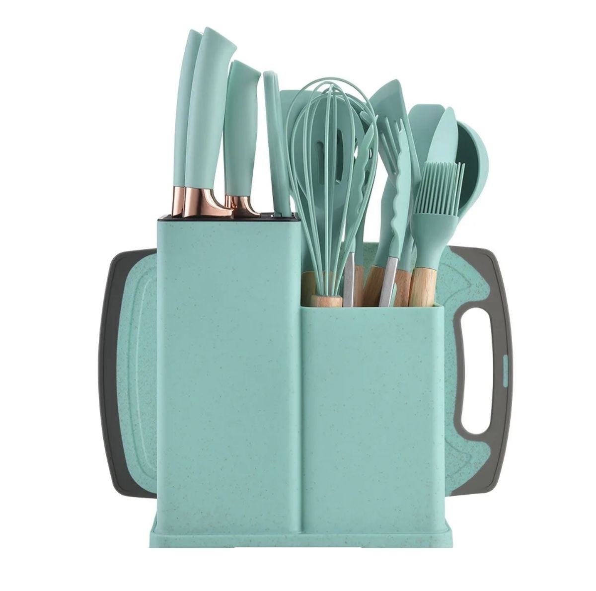 19-Piece Silicone Kitchen Utensil Set with Knives & Rack
