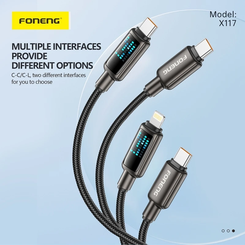 FONENG 1.2M Flowing Light Zinc Alloy Head Braided Cable X117
