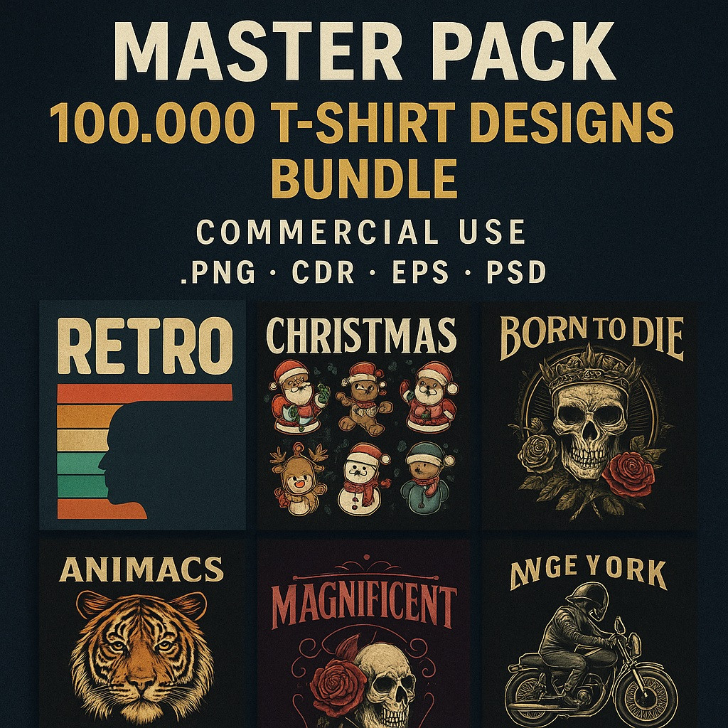 Master Pack of 100K T-Shirt Design  – PNG, CDR, EPS, PSD Formats