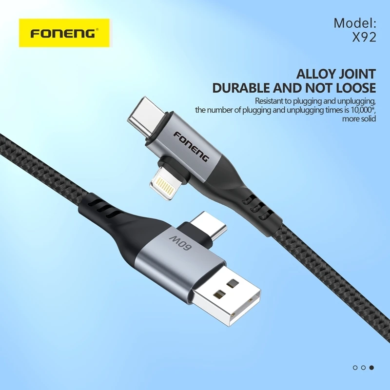 FONENG 1M 4-in-1 60W Metal Head Braided Cable X92