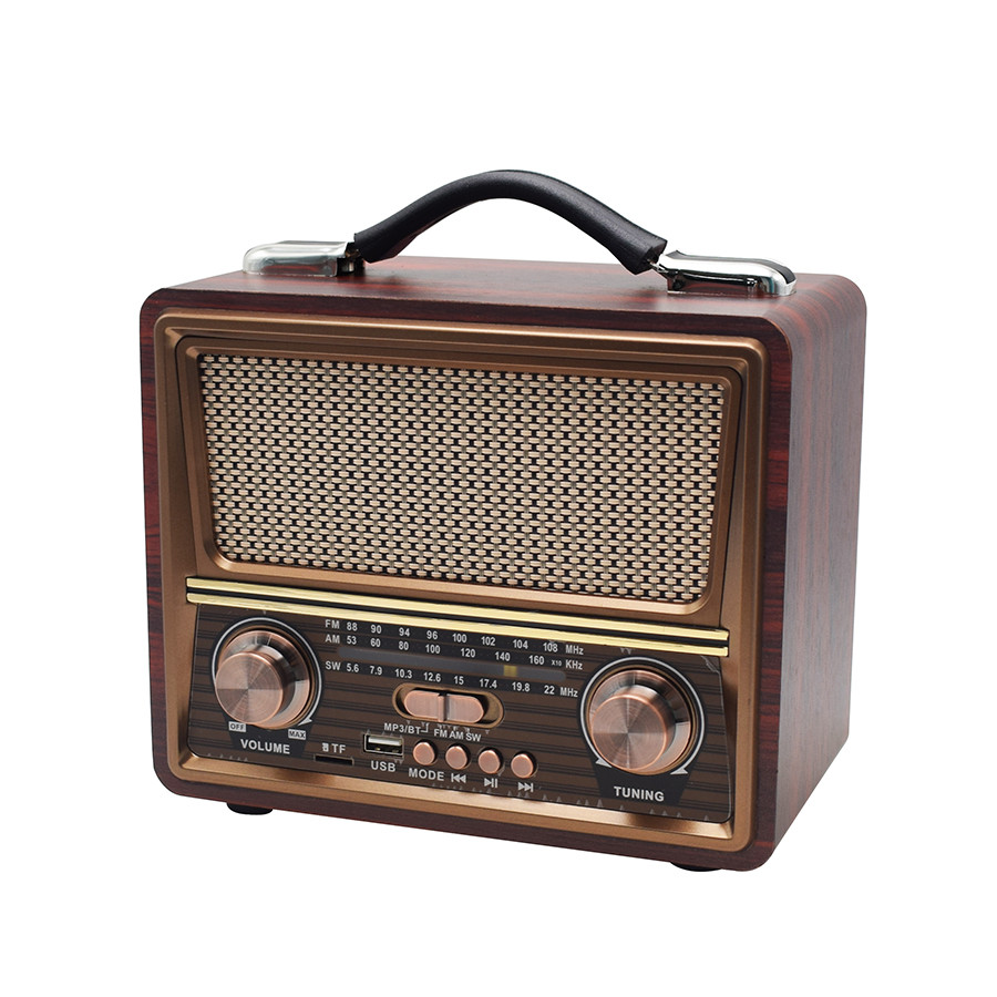 Vintage Style Retro 3-Band Radio – AM/FM/SW, USB/TF/Bluetooth, Rechargeable, Wooden Look