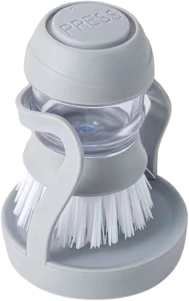 Pot Cleaning Brush with Soap Dispenser – Strong Bristles & Holder