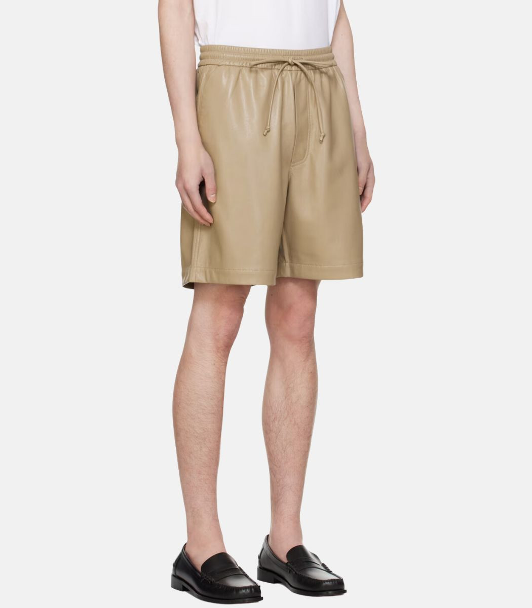 Men’s Beige Leather Shorts – Premium Leather with Two-Pocket Design